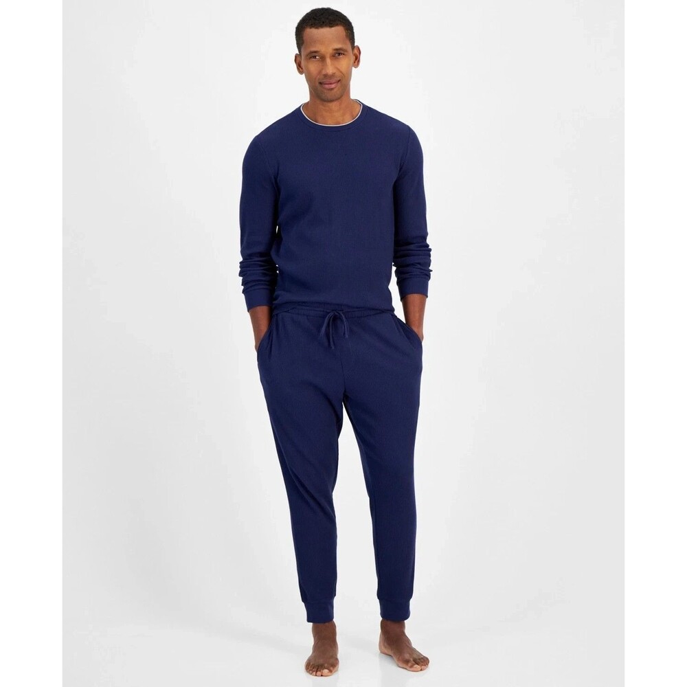 CLUB ROOM Sleepwear Mens Small Blue Thermal Waffle Jogger Pajama Set Lounge PJs